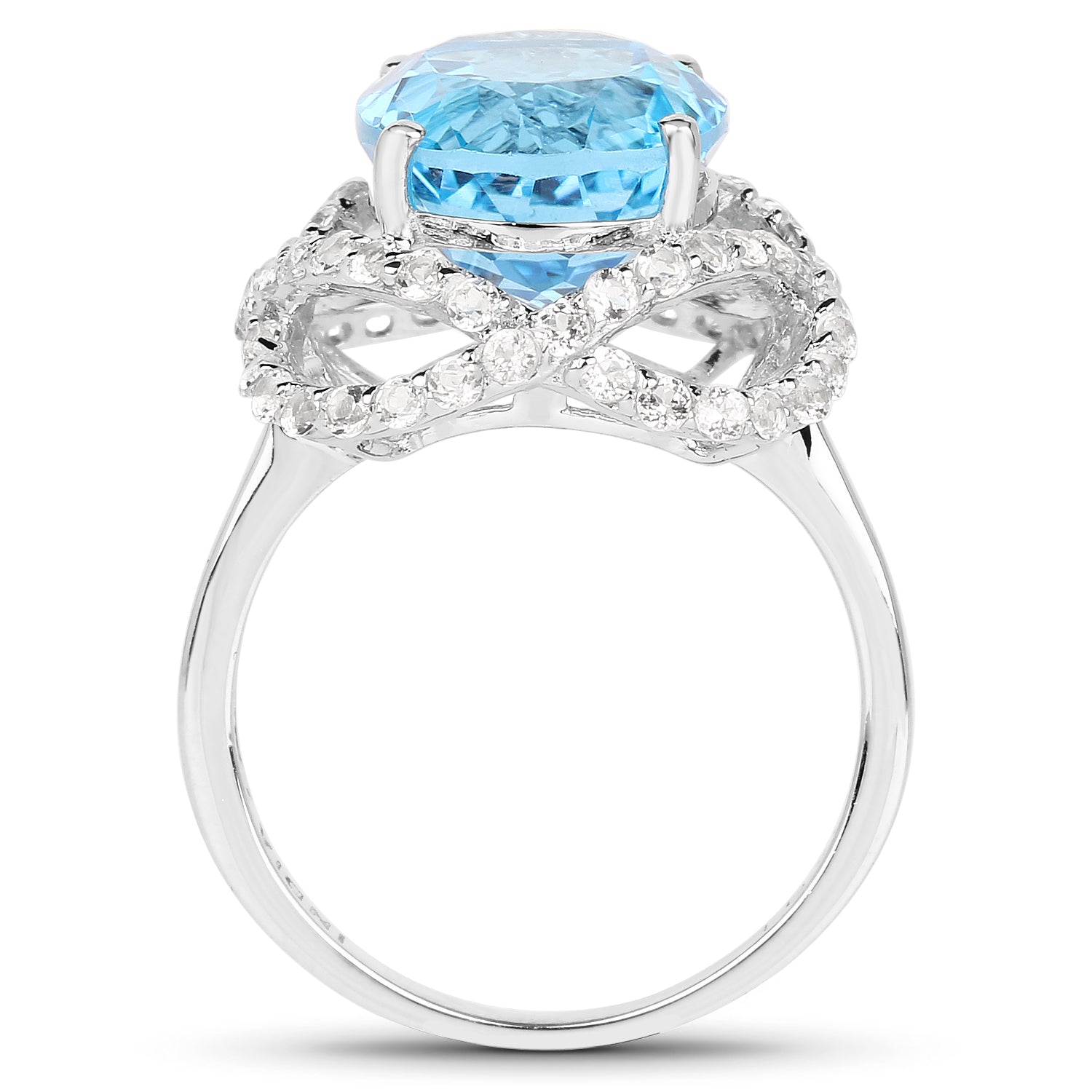 7.32 Carat Genuine Swiss Blue Topaz & White Topaz .925 Sterling Silver Ring