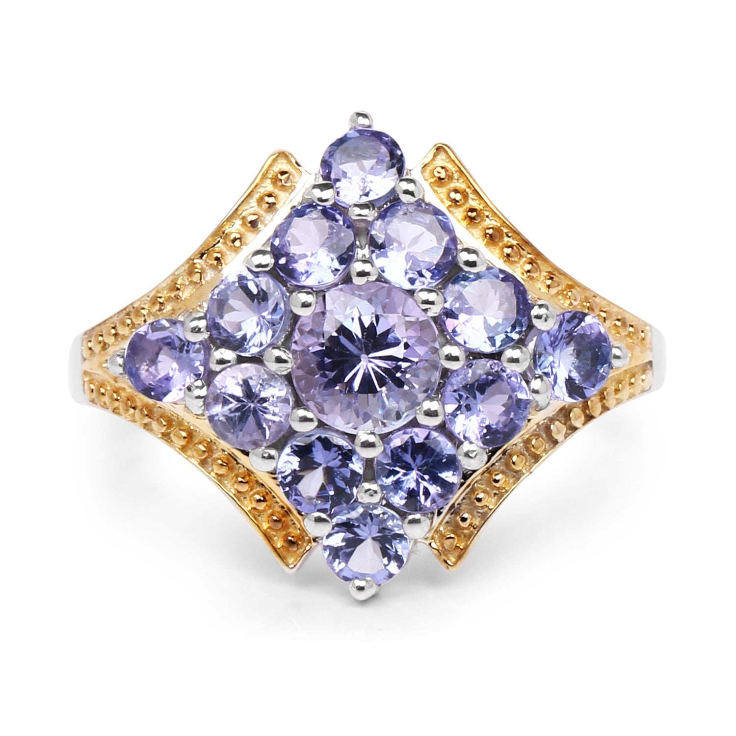 Two Tone Plated 1.67 Carat Genuine Tanzanite .925 Sterling Silver Ring