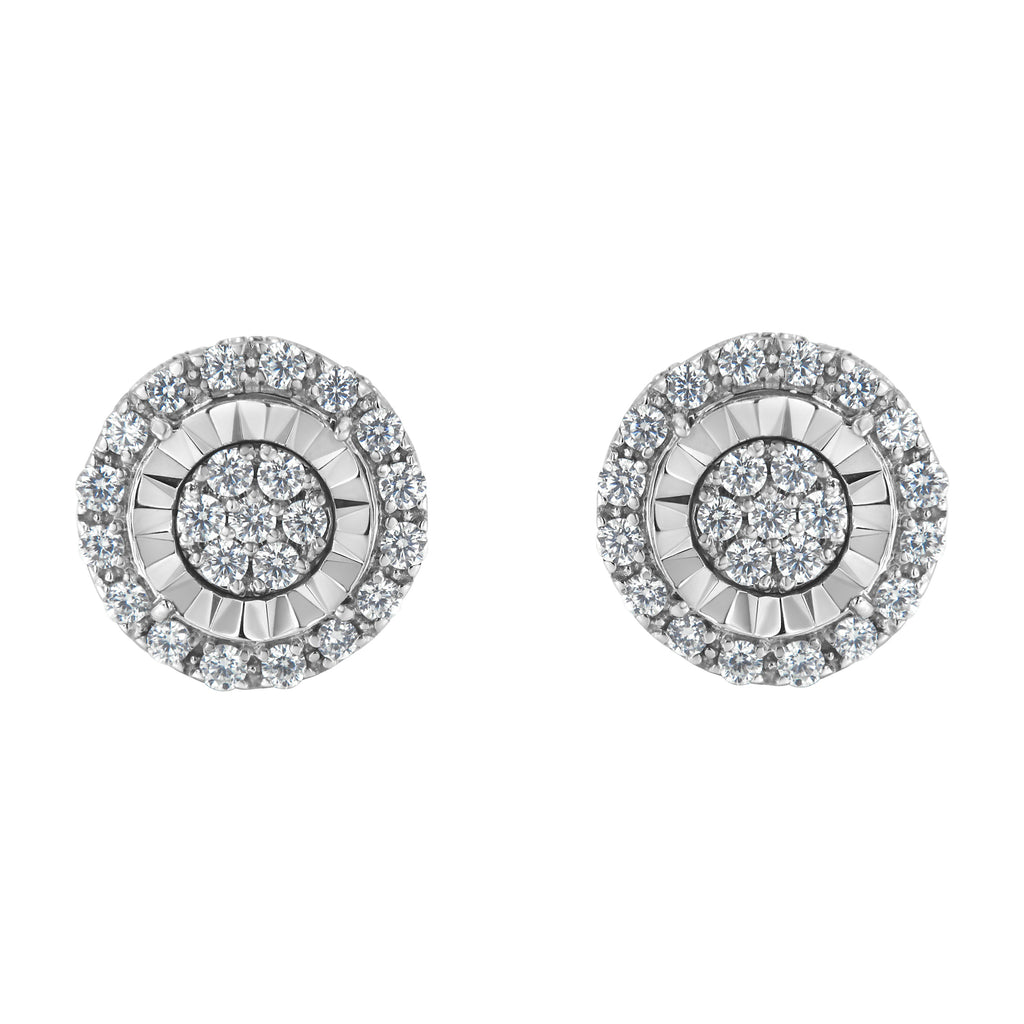 Sterling Silver Diamond Cluster Earrings (1 cttw, I-J Color, I2-I3 Clarity)