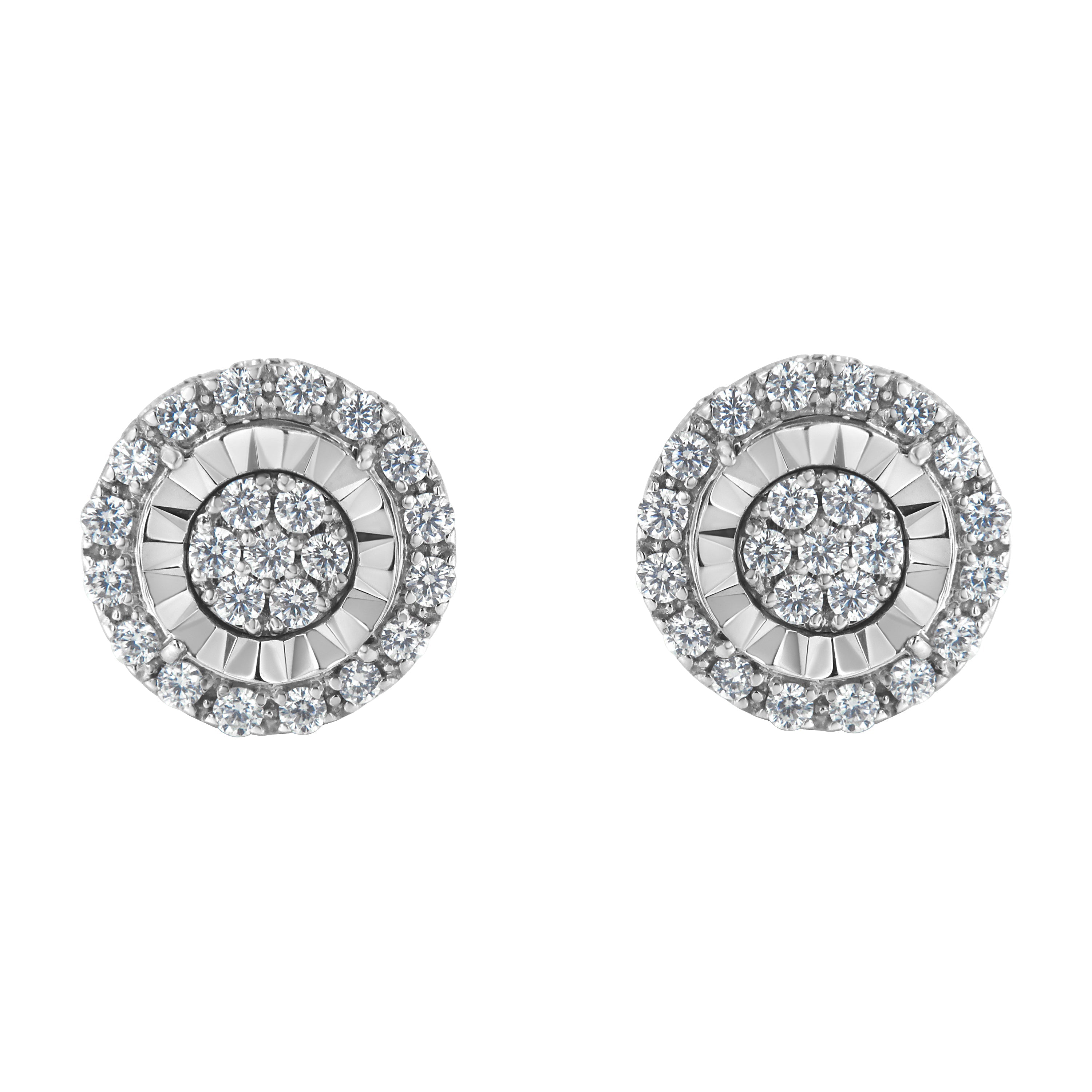 Sterling Silver Diamond Cluster Earrings (1 cttw, I-J Color, I2-I3 Clarity)
