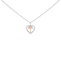 14K Rose Gold Plated Sterling Silver 1/5 Cttw Diamond Heart Cross Pendant Necklace