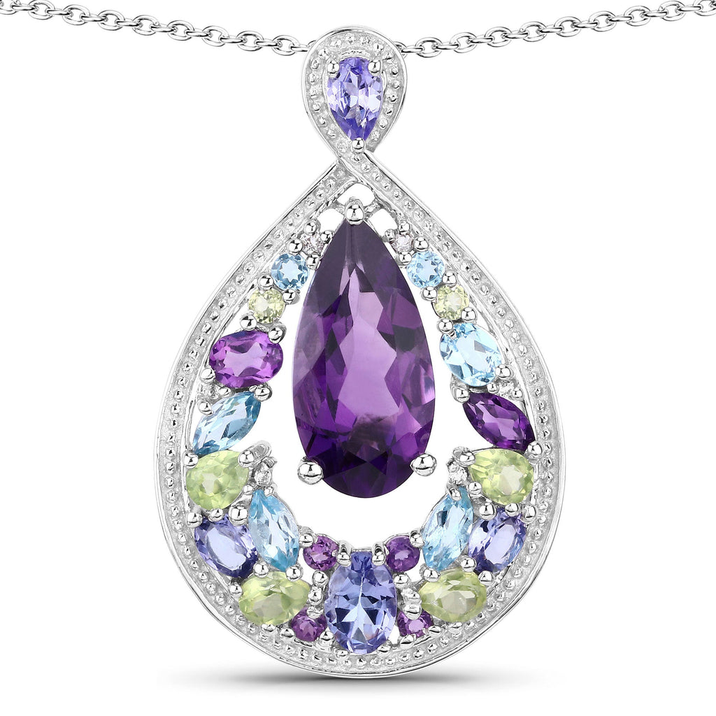 6.40 Carat Genuine Multi Stones .925 Sterling Silver Pendant