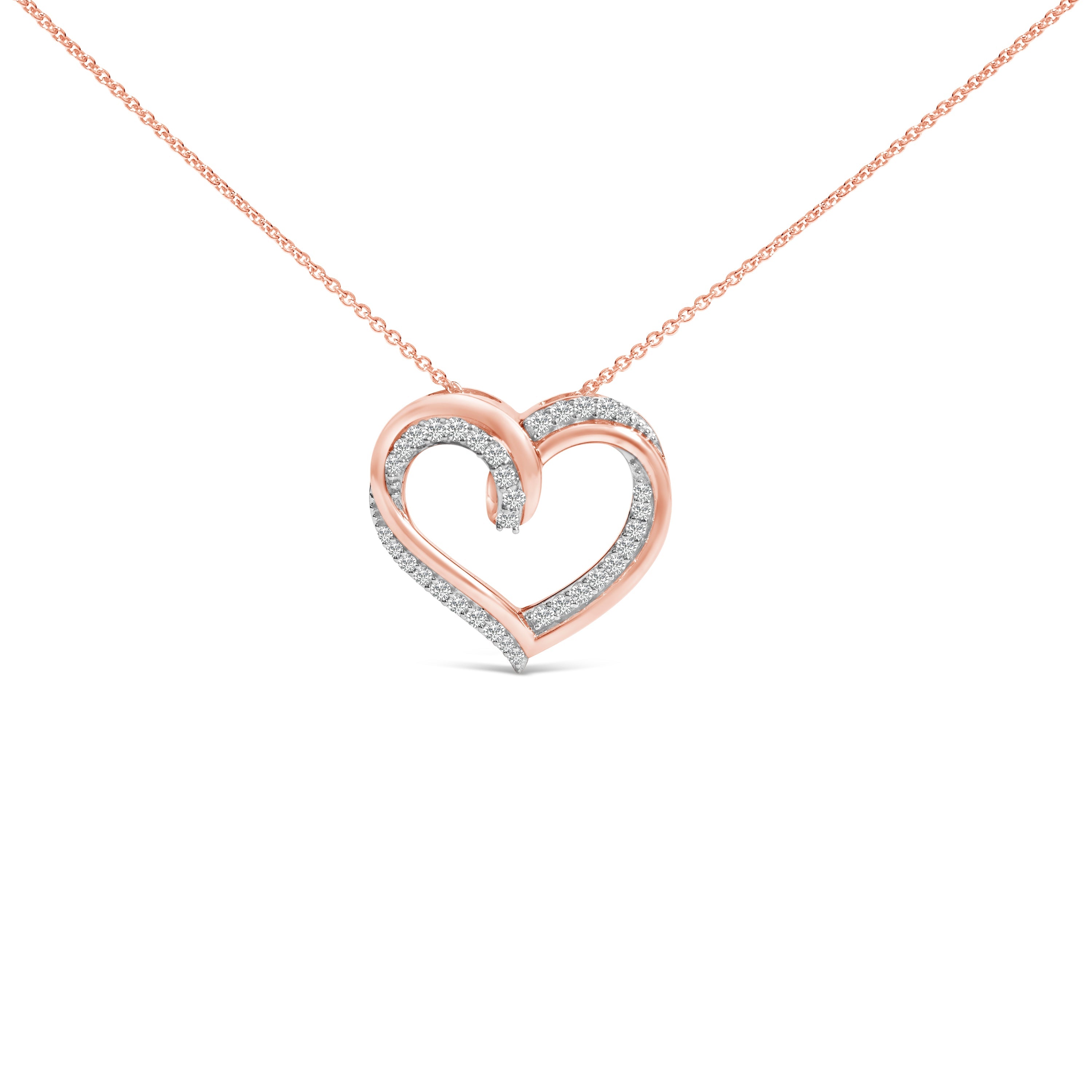 14K Rose Gold Plated Sterling Silver 1/2 Cttw Diamond Open Heart Pendant Necklace