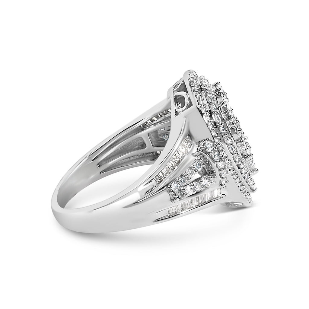 Sterling Silver 1 Cttw Diamond Pear-Shaped Triple Halo Cluster Ring