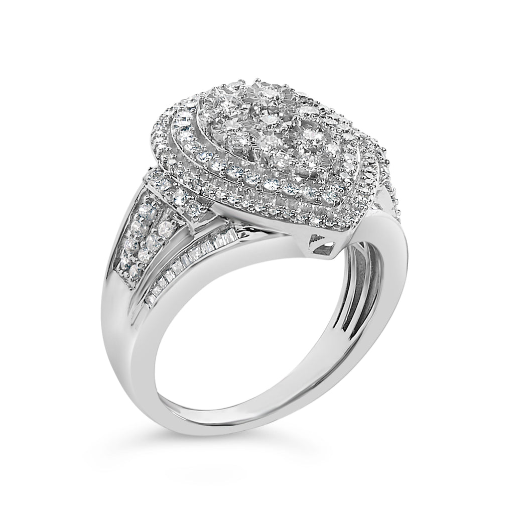 Sterling Silver 1 Cttw Diamond Pear-Shaped Triple Halo Cluster Ring