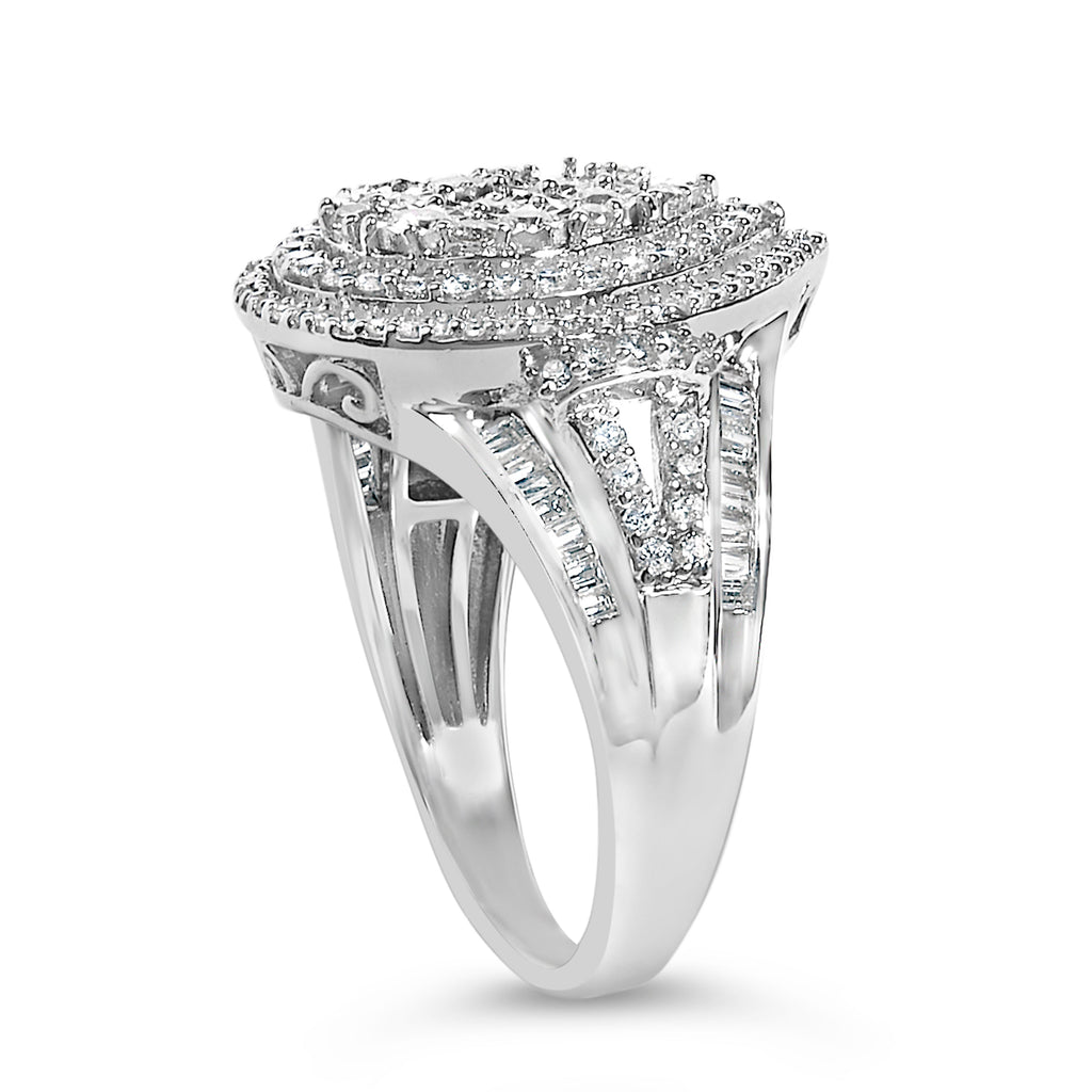 Sterling Silver 1 Cttw Diamond Pear-Shaped Triple Halo Cluster Ring