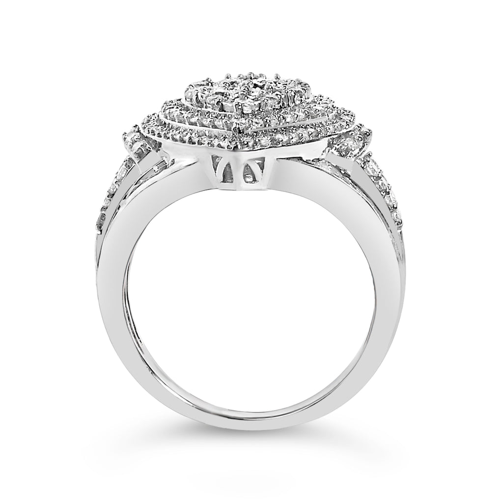 Sterling Silver 1 Cttw Diamond Pear-Shaped Triple Halo Cluster Ring