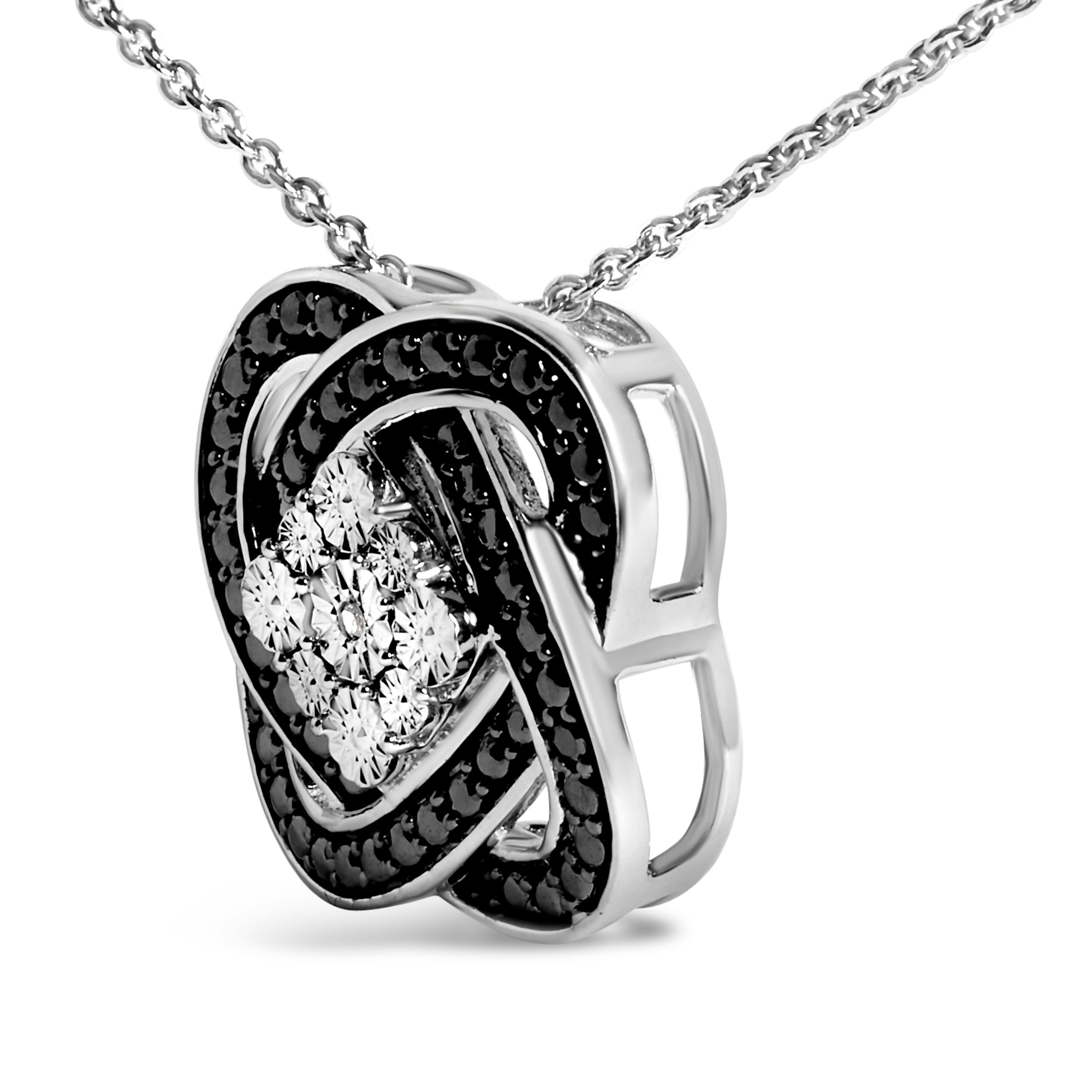 Black Rhodium Plated Sterling Silver Diamond Accent Geometric Knot Pendant Necklace