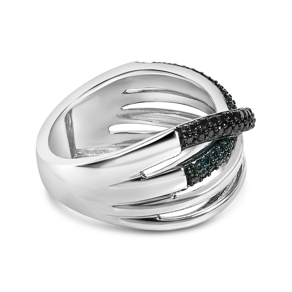 Sterling Silver 1/2 Cttw Black and Blue Diamond Crossover Bypass Ring