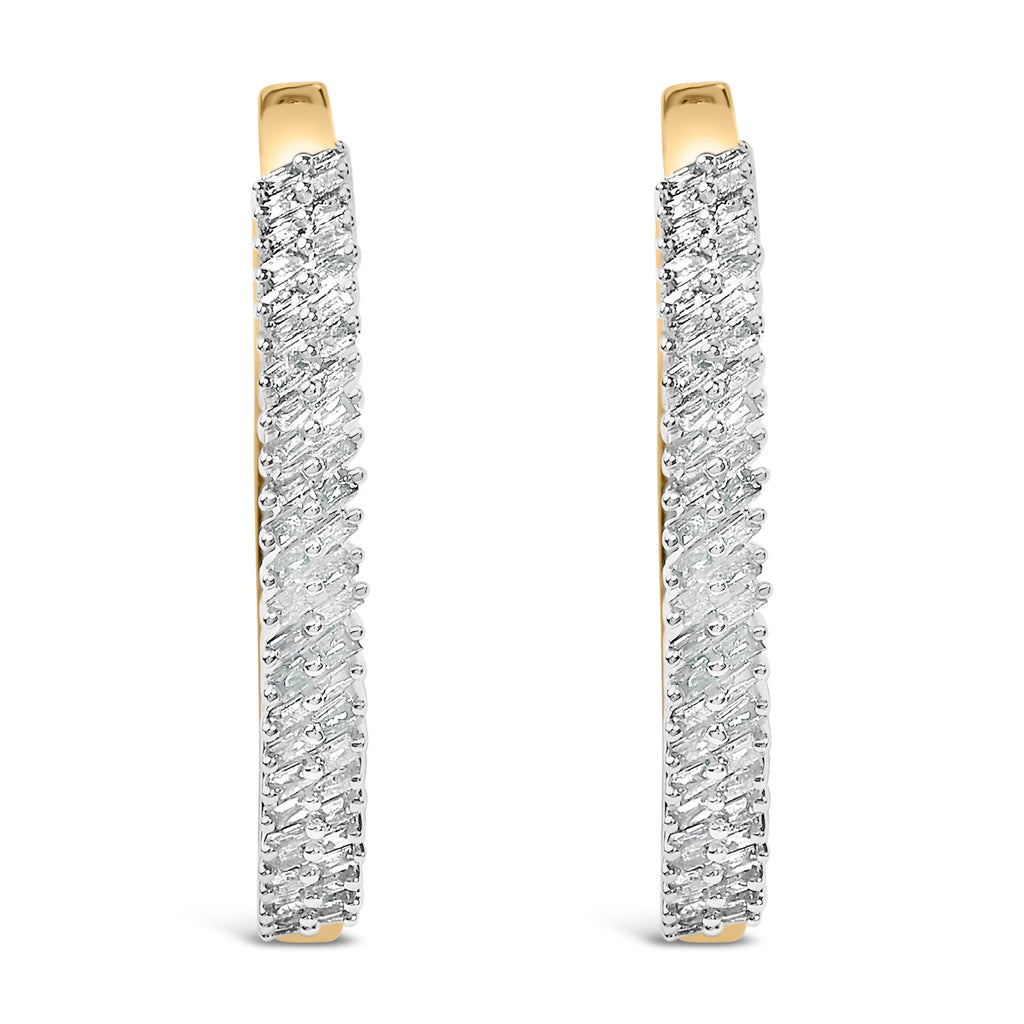 14K Yellow Gold Plated .925 Sterling Silver 1.0 Cttw Baguette Diamond Hoop Earrings
