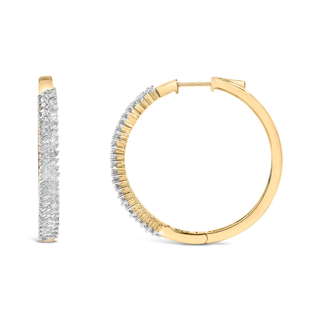 14K Yellow Gold Plated .925 Sterling Silver 1.0 Cttw Baguette Diamond Hoop Earrings