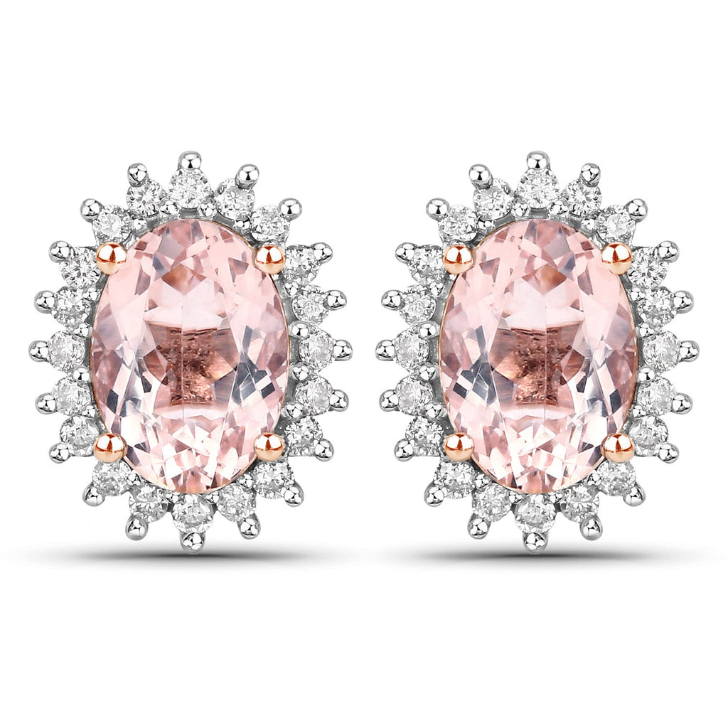 1.61 Carat Genuine Morganite and White Diamond 14K Rose Gold Earrings