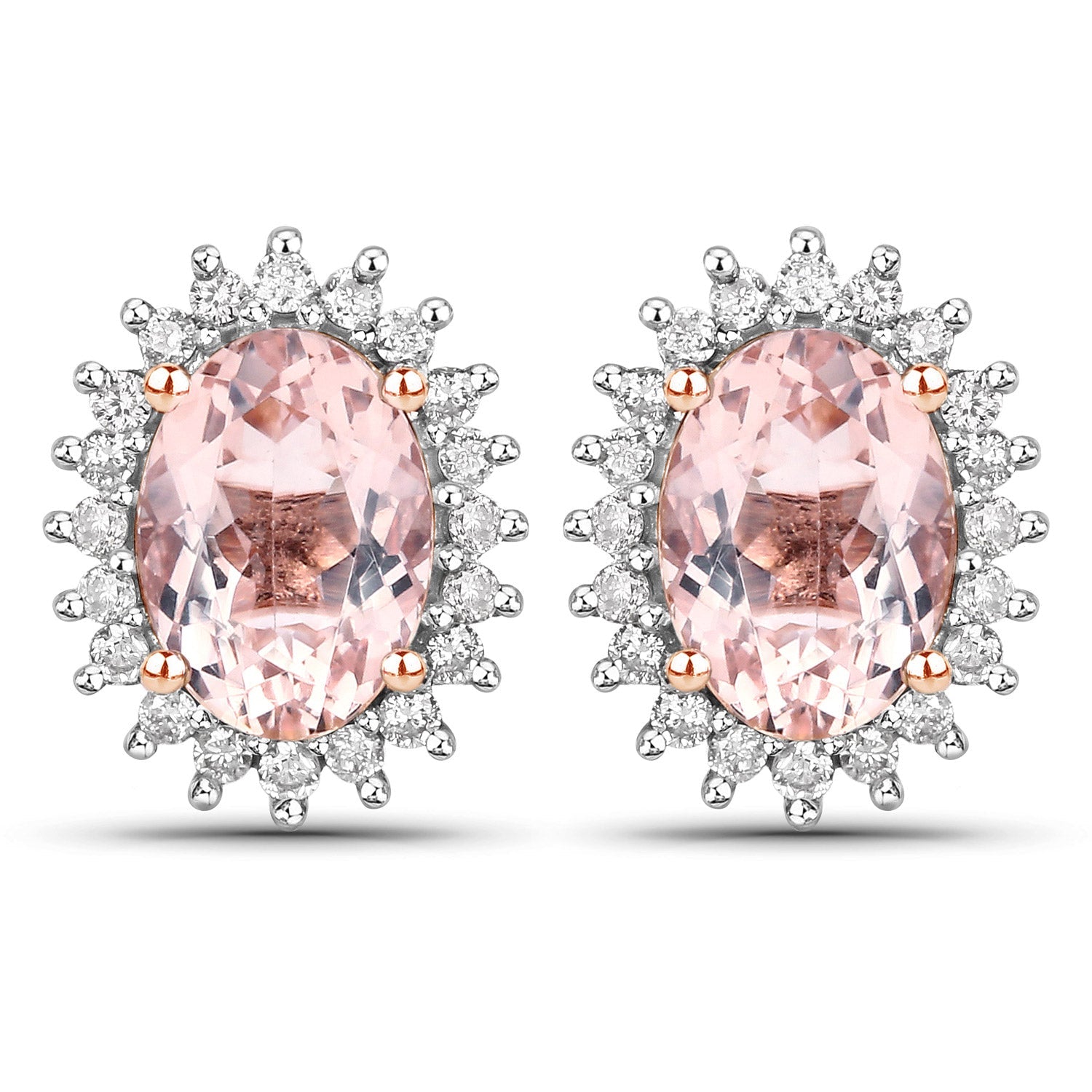 1.61 Carat Genuine Morganite and White Diamond 14K Rose Gold Earrings