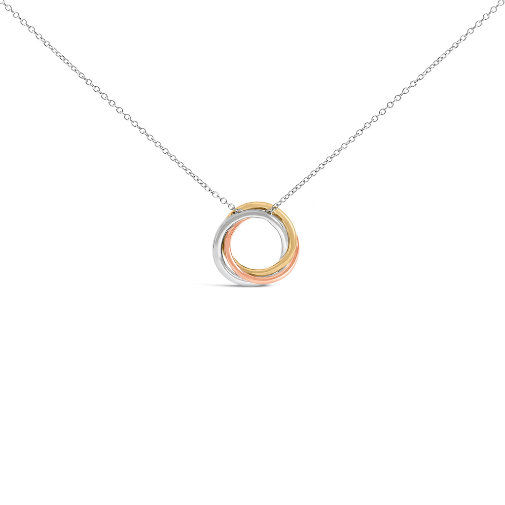 Tri Tone Sterling Silver 1/5 Cttw Diamond Interlocking Circle Pendant Necklace