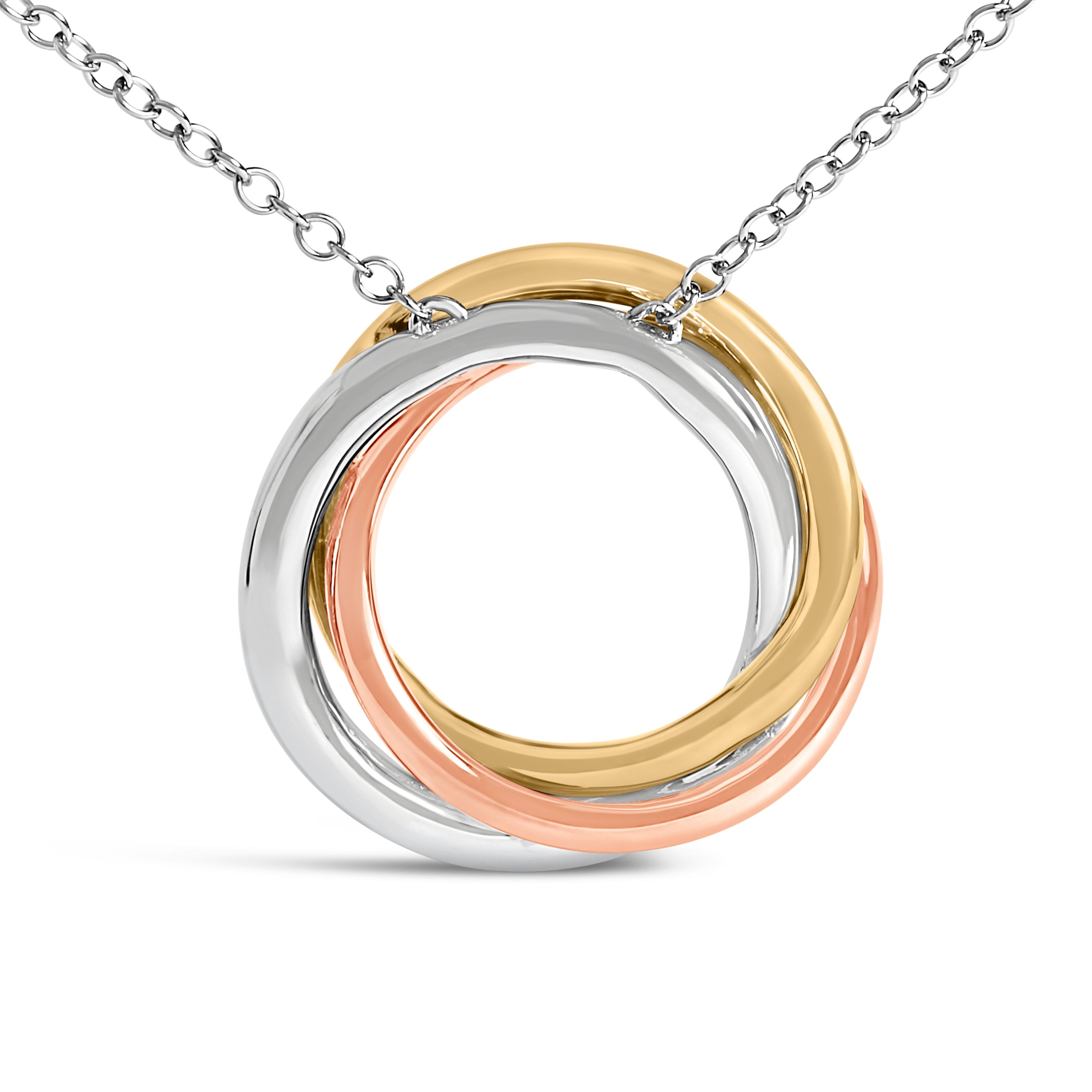 Tri Tone Sterling Silver 1/5 Cttw Diamond Interlocking Circle Pendant Necklace
