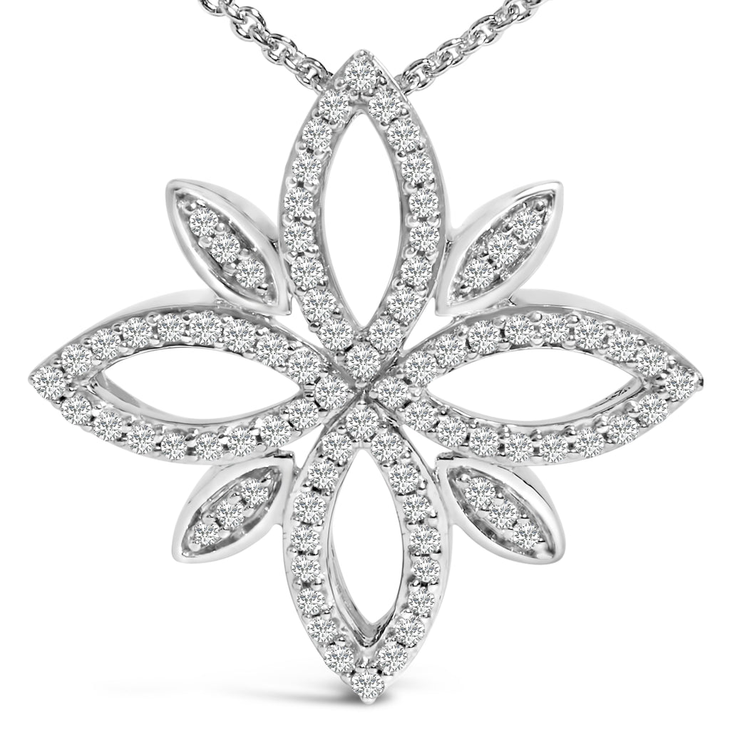 Sterling Silver 1/2 Cttw Diamond Floral Cross Pendant Necklace
