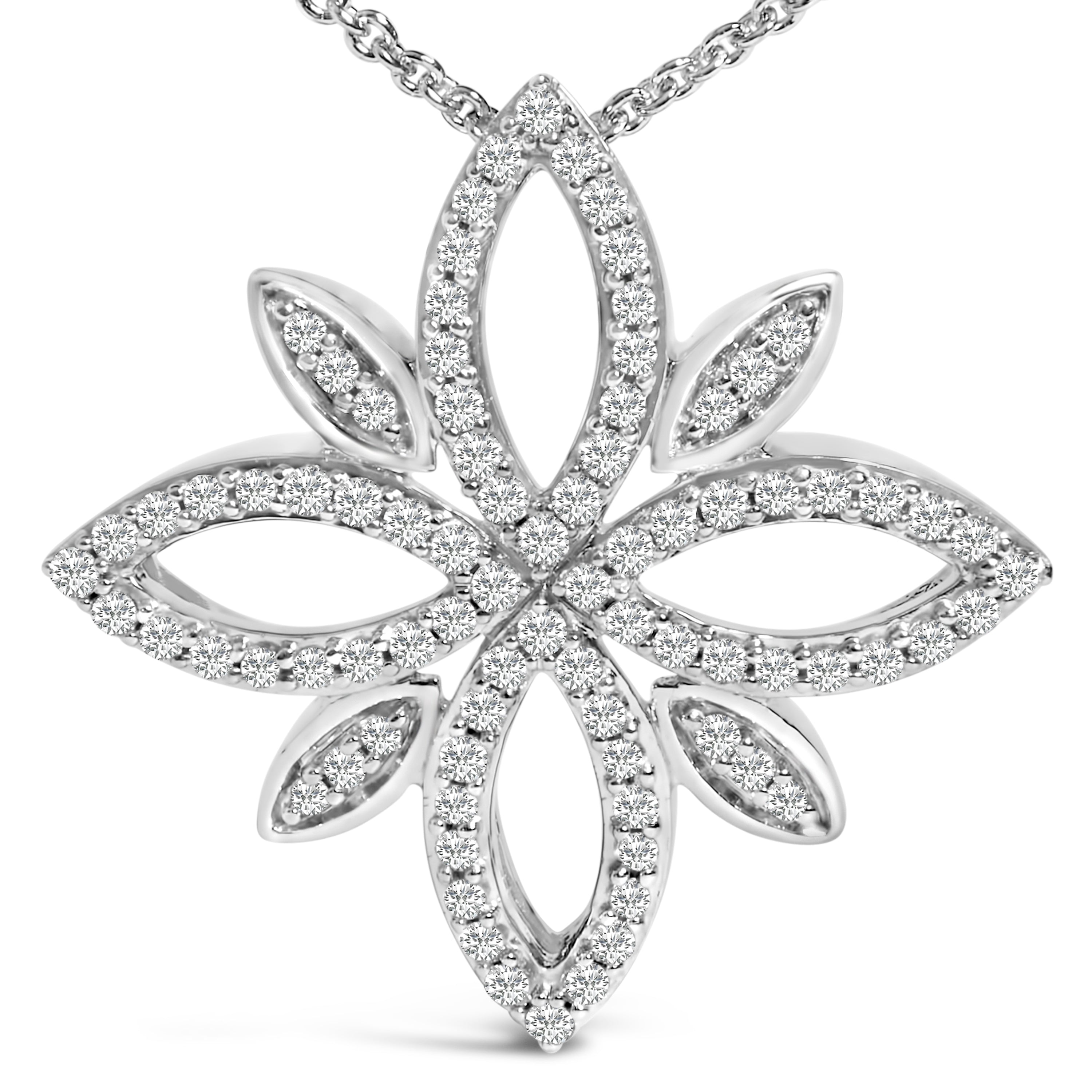 Sterling Silver 1/2 Cttw Diamond Floral Cross Pendant Necklace