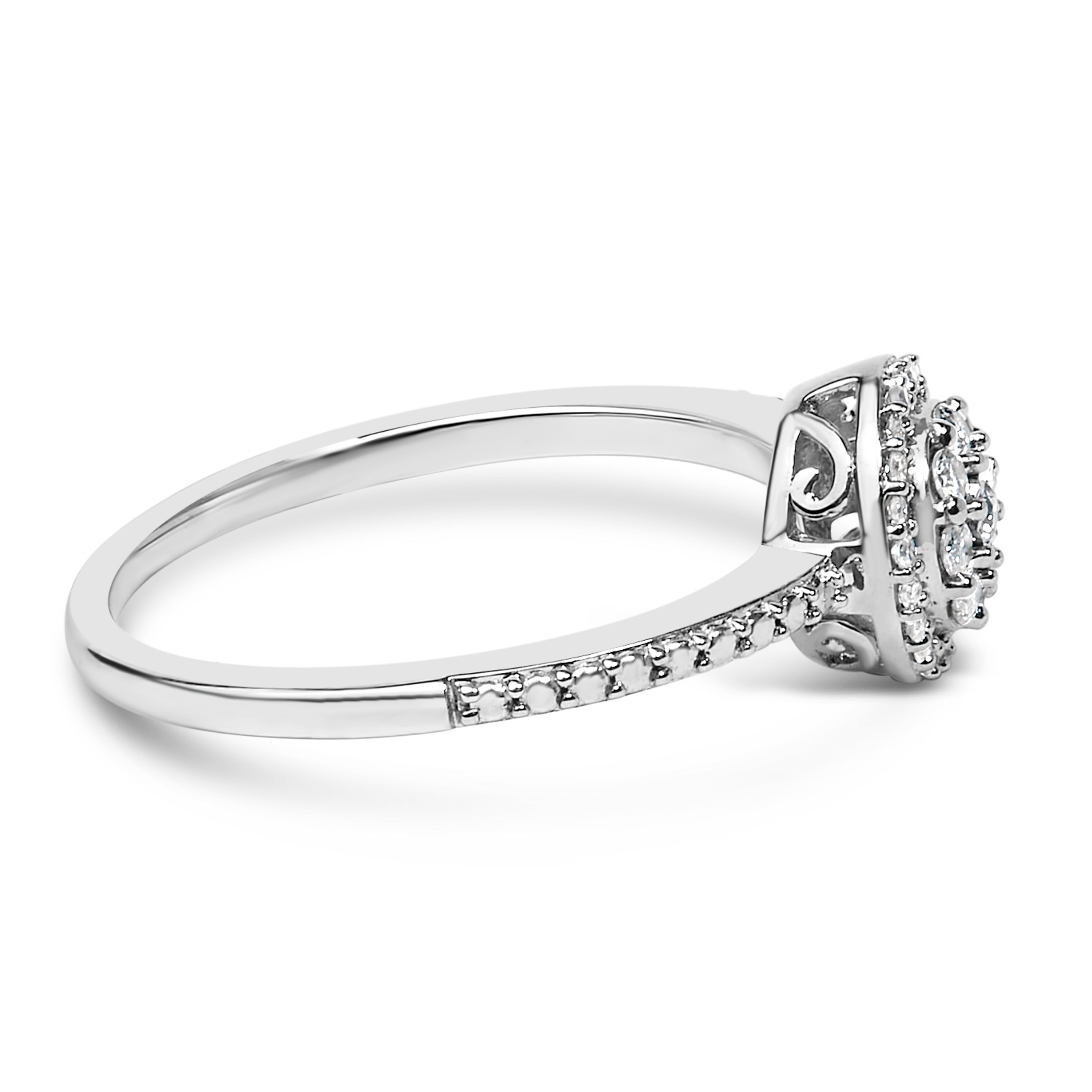Sterling Silver 1/5 Cttw Diamond Round Motif Halo Ring