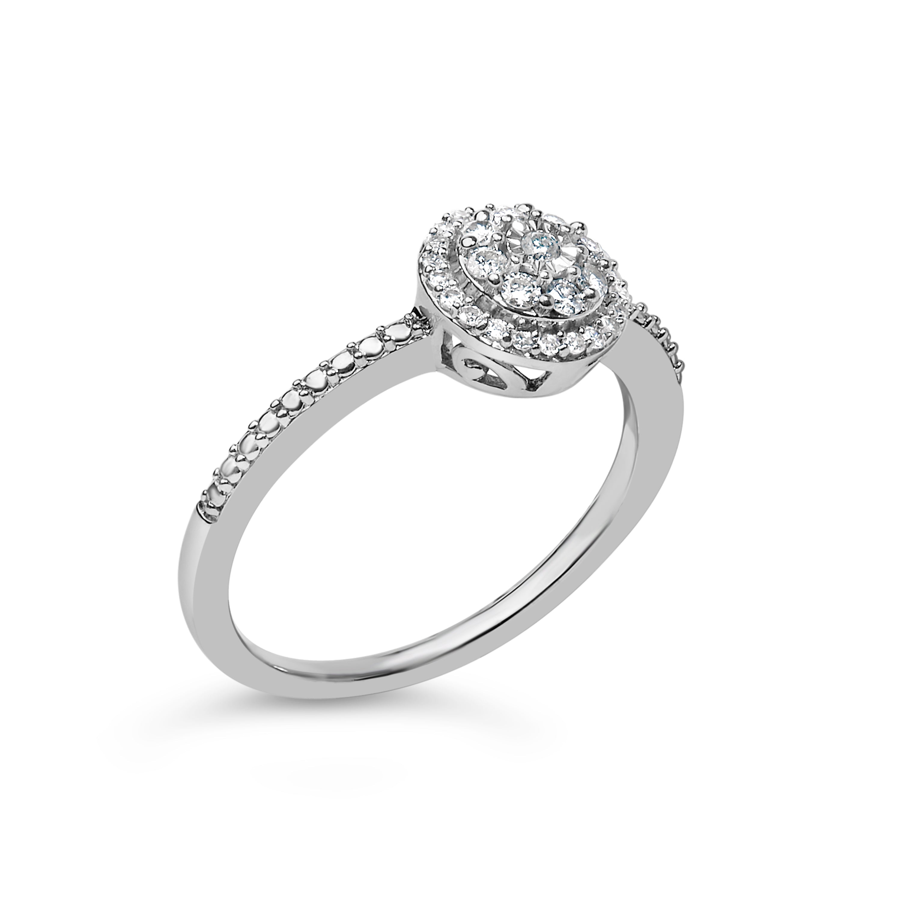 Sterling Silver 1/5 Cttw Diamond Round Motif Halo Ring