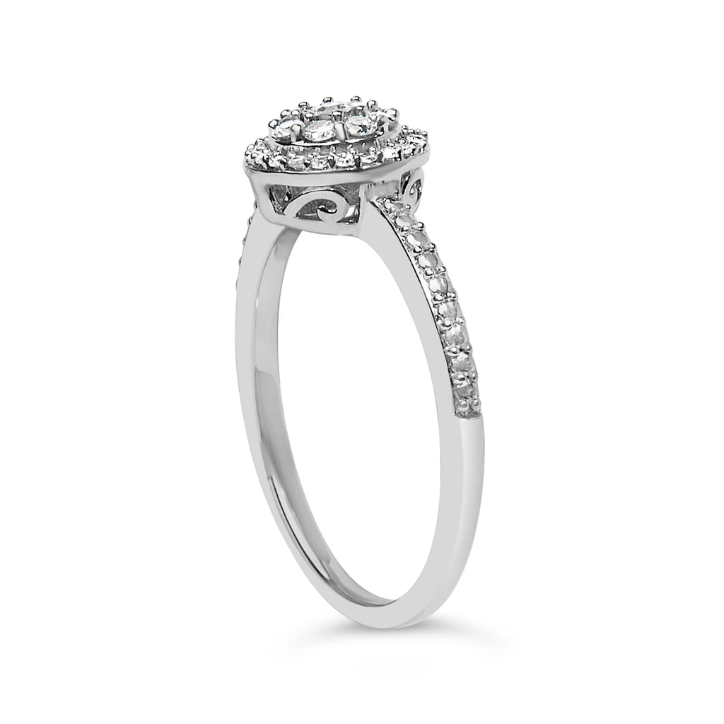 Sterling Silver 1/5 Cttw Diamond Round Motif Halo Ring