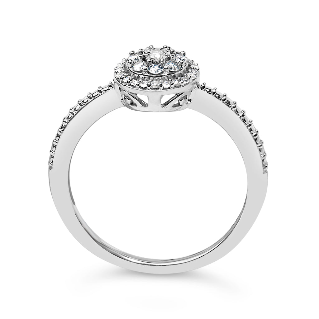 Sterling Silver 1/5 Cttw Diamond Round Motif Halo Ring