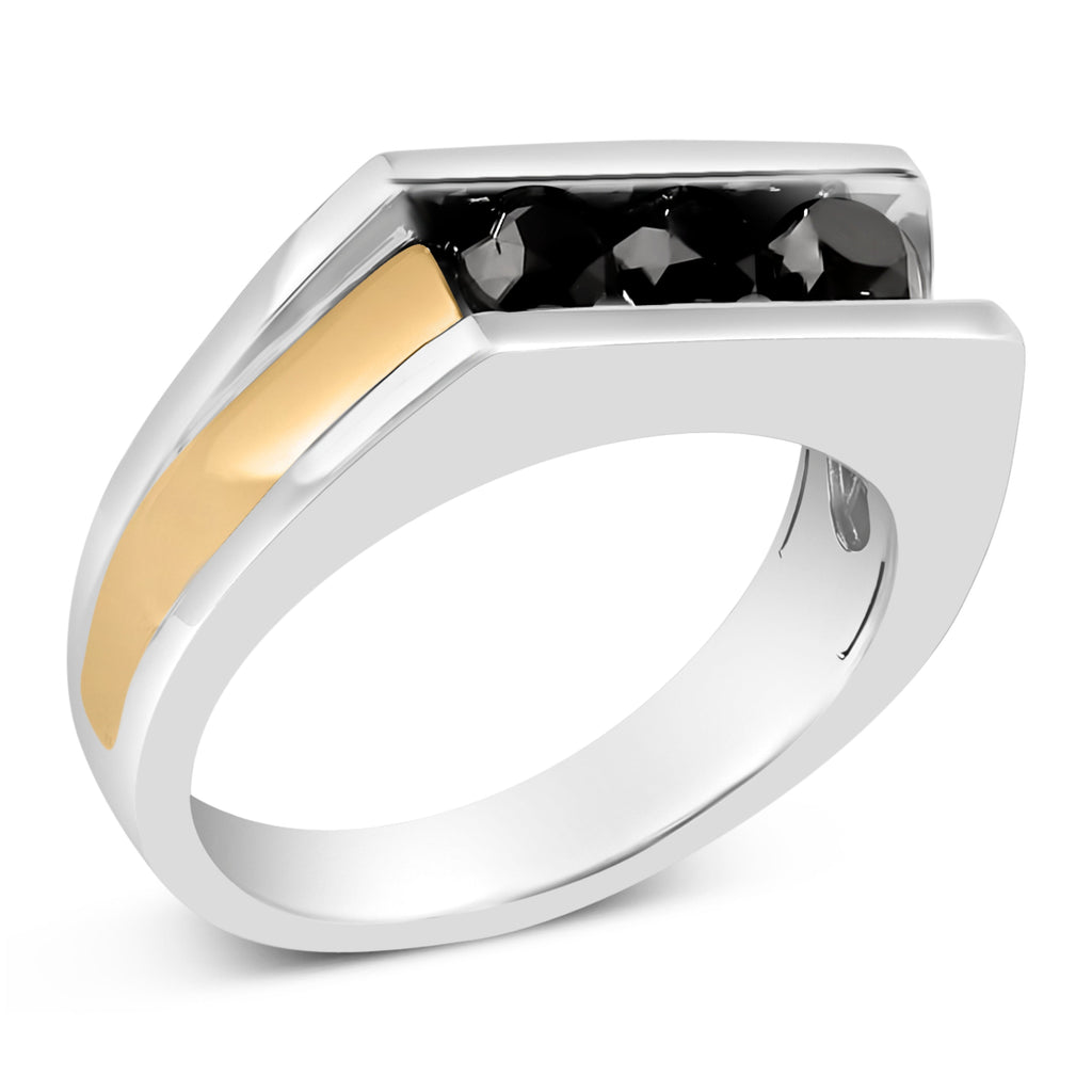 Men's 14K Yellow Gold Plated Sterling Silver 1-1/2 Cttw Black Diamond Channel Set Band Ring