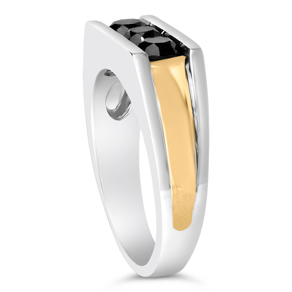 Men's 14K Yellow Gold Plated Sterling Silver 1-1/2 Cttw Black Diamond Channel Set Band Ring