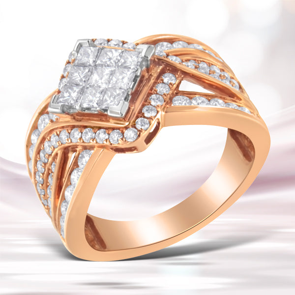 Two-Tone 10KT Gold Diamond Bypass Cocktail Ring (1 1/2 cttw, H-I Color, I1-I2 Clarity)
