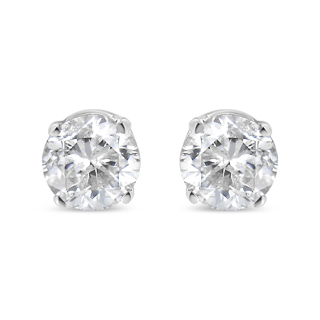 14K White Gold 1.0 Cttw 4-Prong Set Brilliant Round-Cut Solitaire Lab Grown Diamond Push Back Stud Earrings (E-F Color, VVS2-VS1 Clarity)