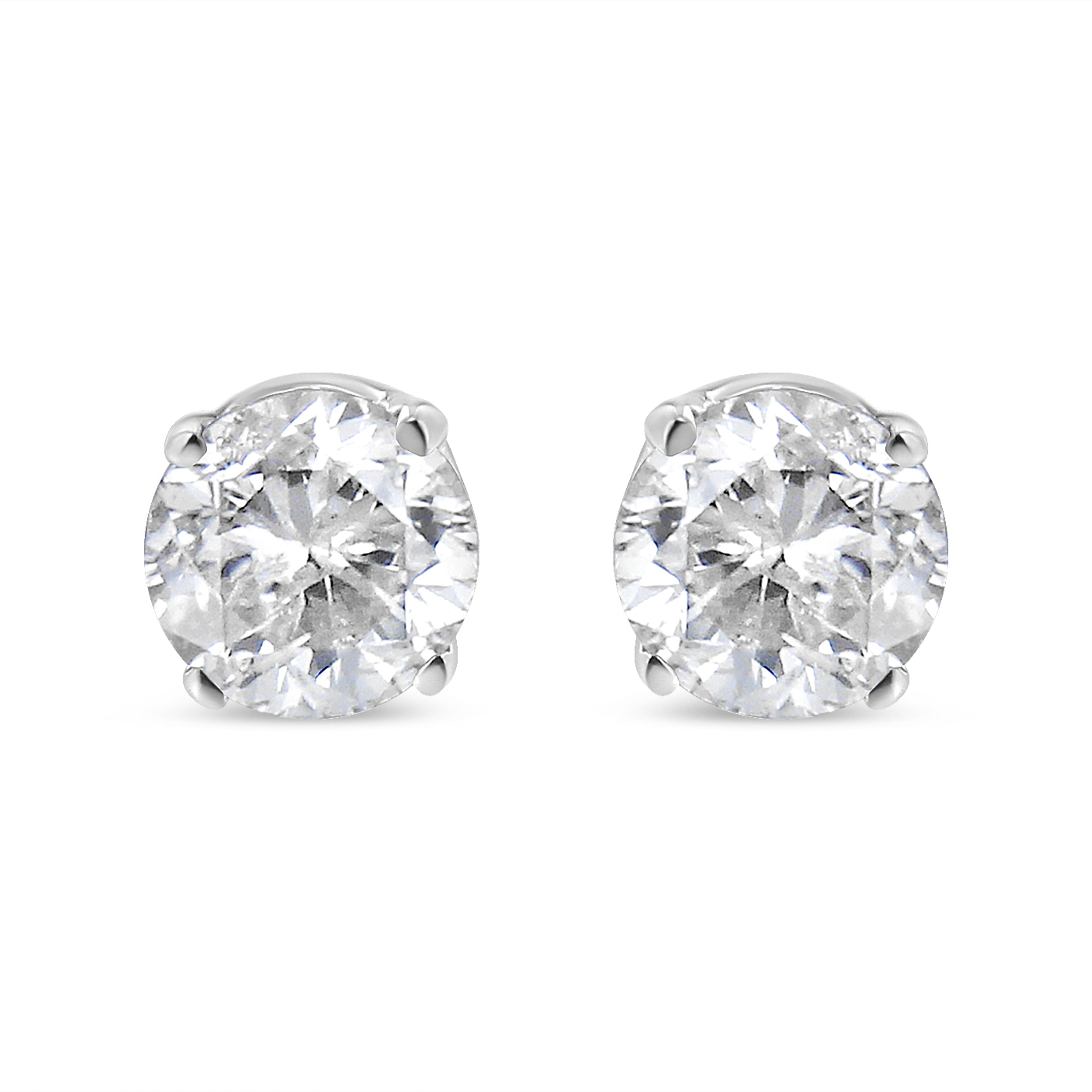 14K White Gold 1.0 Cttw 4-Prong Set Brilliant Round-Cut Solitaire Lab Grown Diamond Push Back Stud Earrings (E-F Color, VVS2-VS1 Clarity)