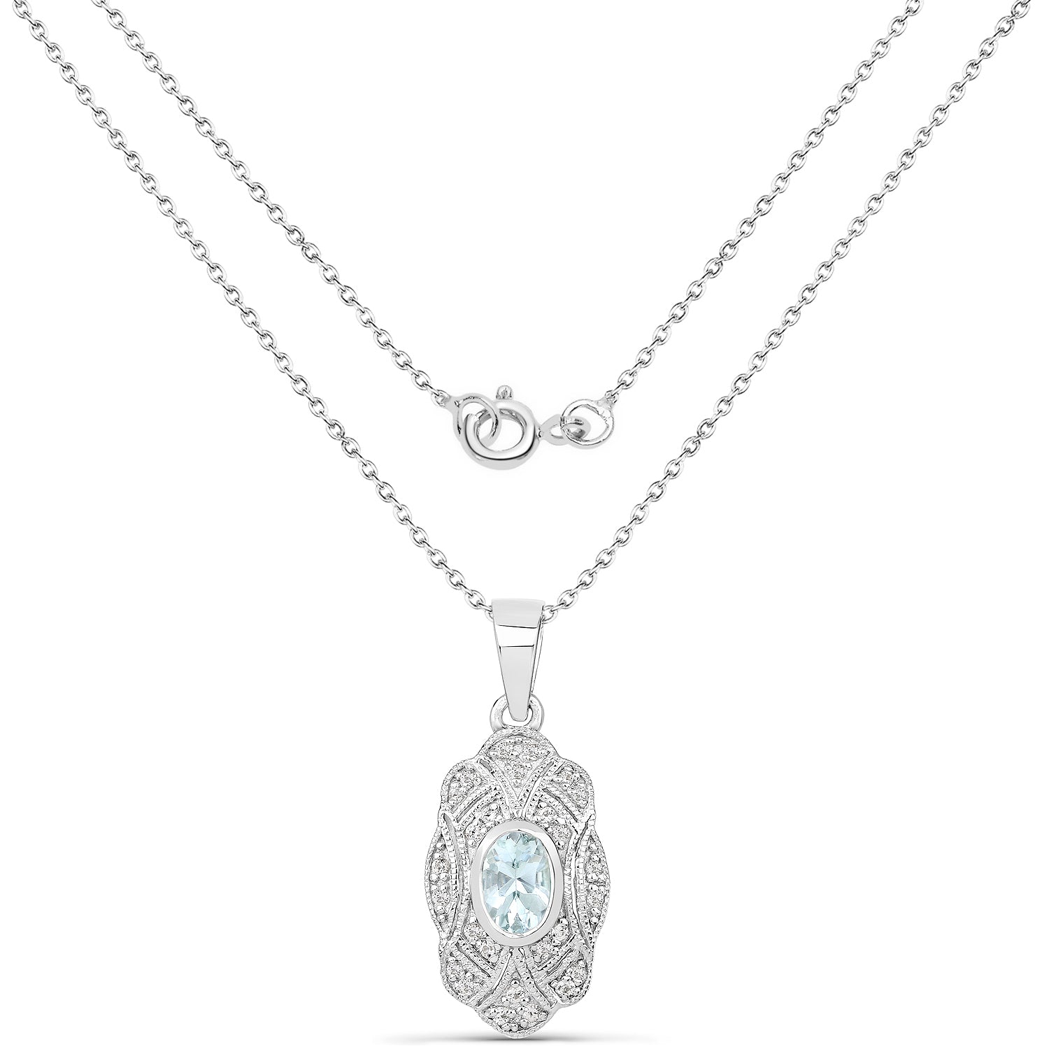 0.48 Carat Genuine Aquamarine and White Topaz .925 Sterling Silver Pendant