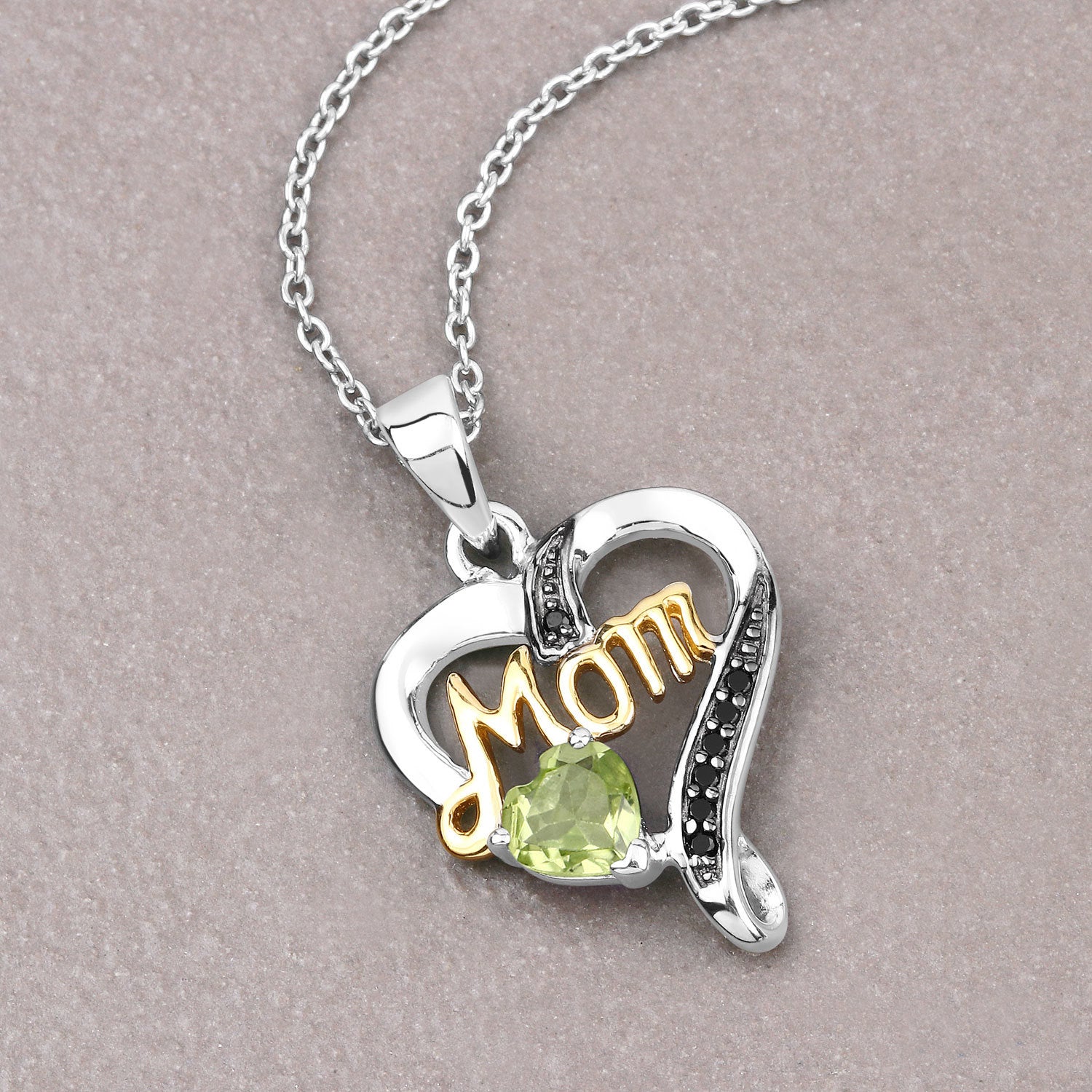 0.49 Carat Genuine Peridot and Black Spinel .925 Sterling Silver Pendant