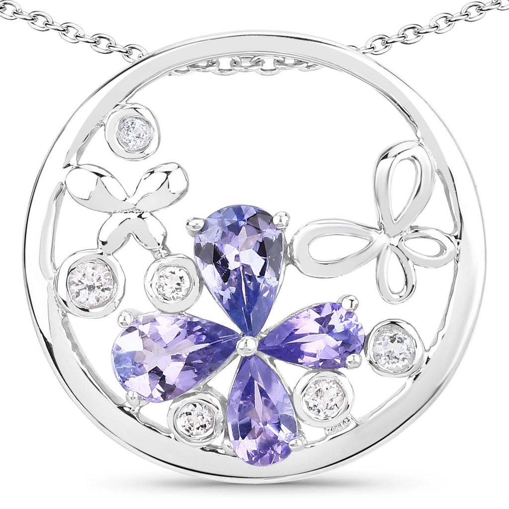 1.33 Carat Genuine Tanzanite and White Topaz .925 Sterling Silver Pendant