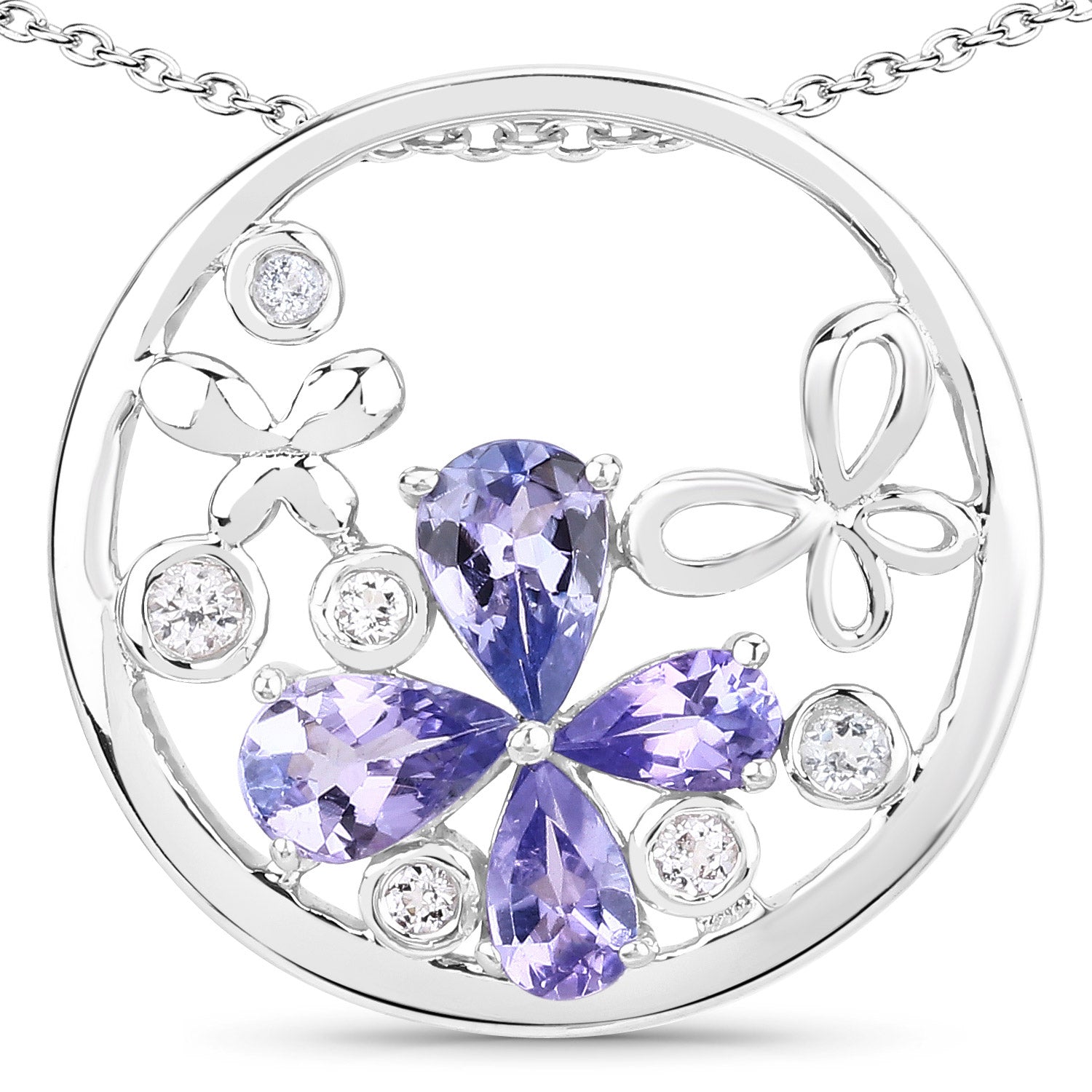 1.33 Carat Genuine Tanzanite and White Topaz .925 Sterling Silver Pendant