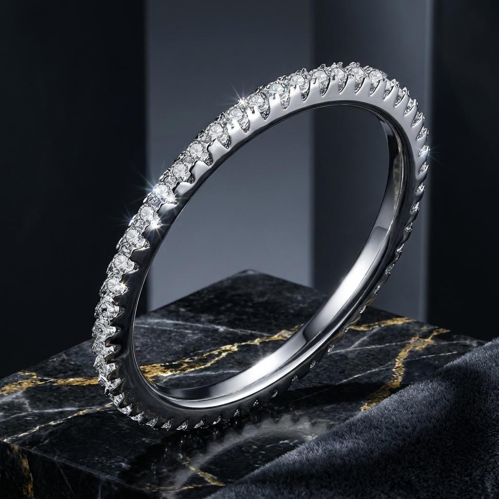 925 Sterling Silver Platinum Plated CZ Pavé Setting Ring Size 5.0 for Women