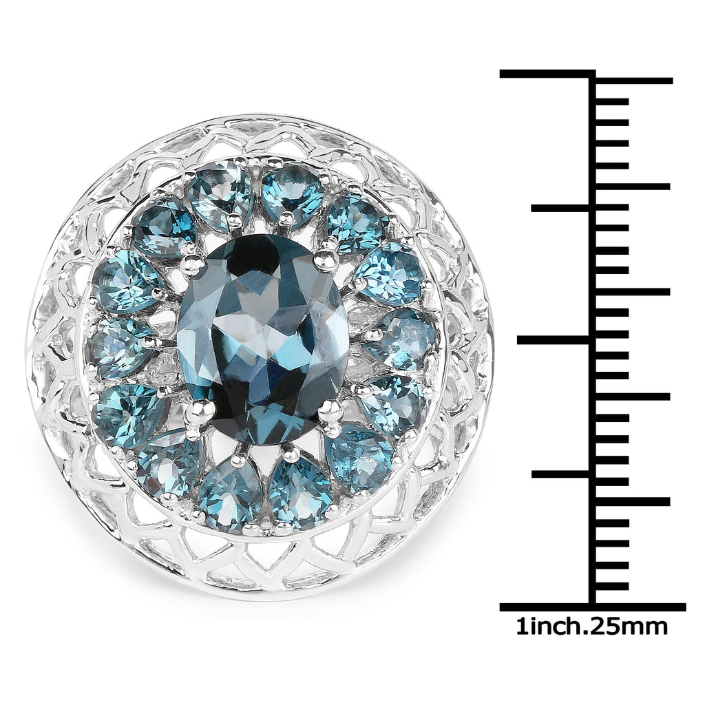 5.98 Carat Genuine London Blue Topaz .925 Sterling Silver Ring