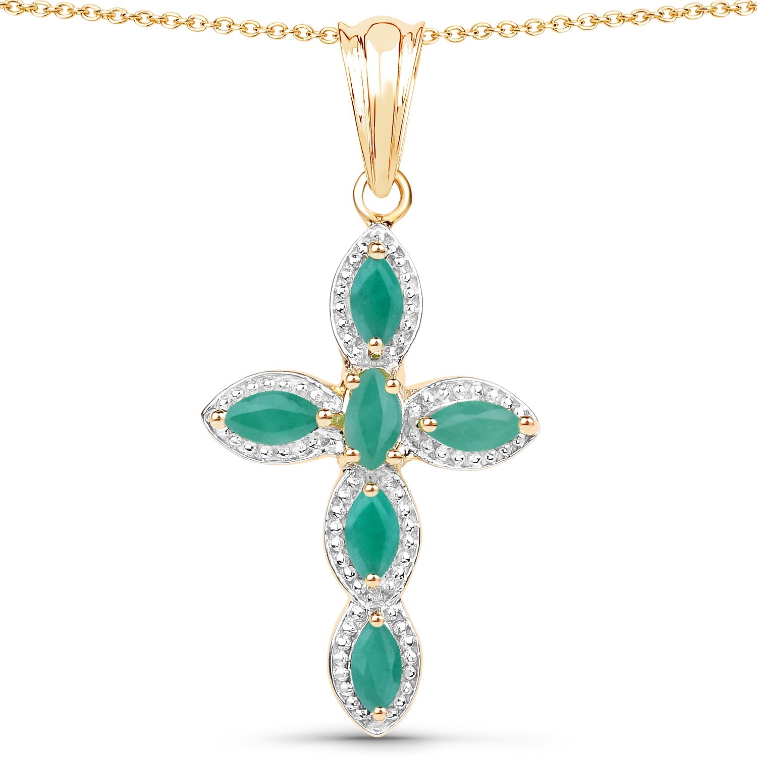 18K Yellow Gold Plated 0.84 Carat Genuine Emerald .925 Sterling Silver Pendant