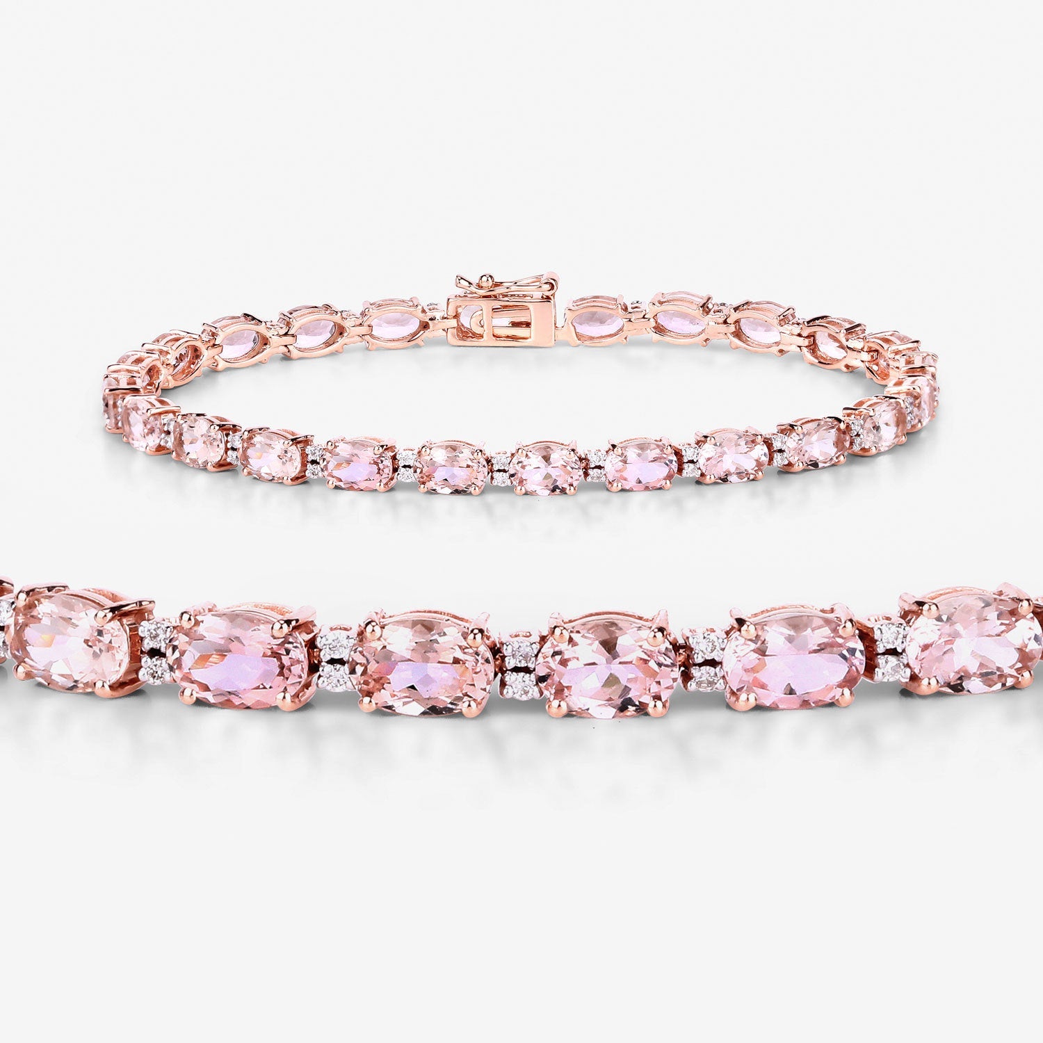 8.95 Carat Genuine Morganite and White Diamond 14K Rose Gold Bracelet