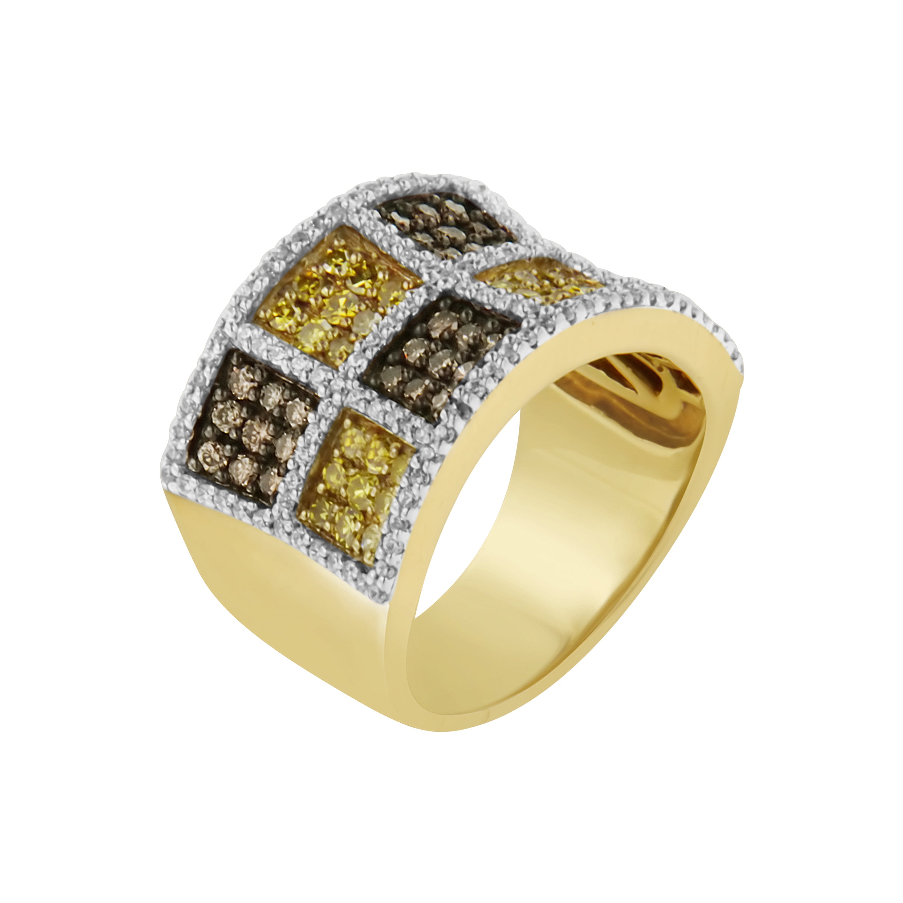 14KT Yellow Gold Champagne, Yellow and Round Diamond Band Ring (1 1/2 cttw, H-I Color, I1-I2 Clarity)
