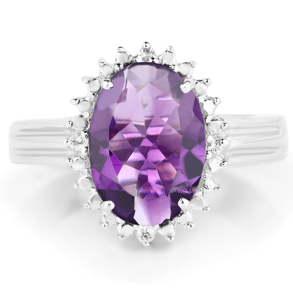 4.99 Carat Genuine Amethyst and White Topaz .925 Sterling Silver Ring