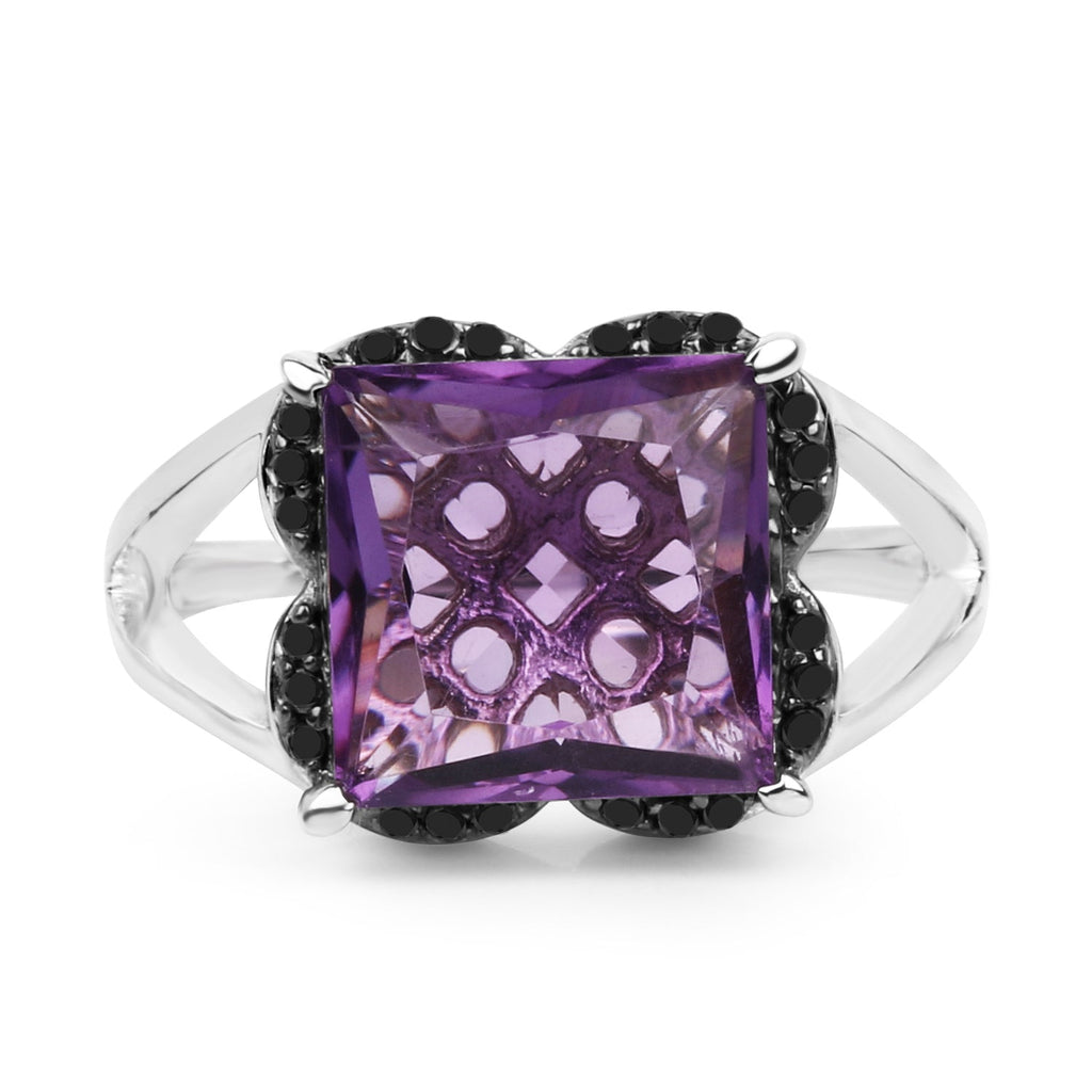 4.58 Carat Genuine Amethyst & Black Diamond .925 Sterling Silver Ring