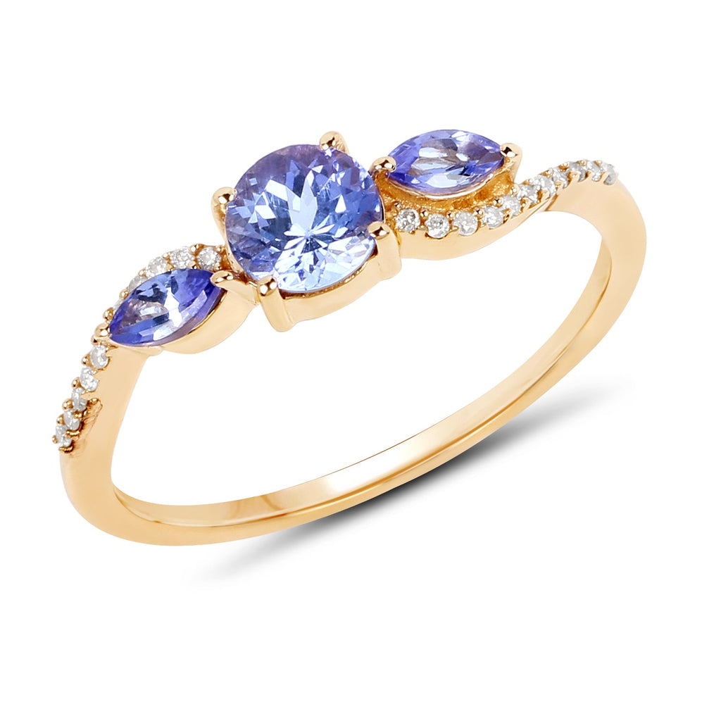 0.70 Carat Genuine Tanzanite and White Diamond 14K Yellow Gold Ring
