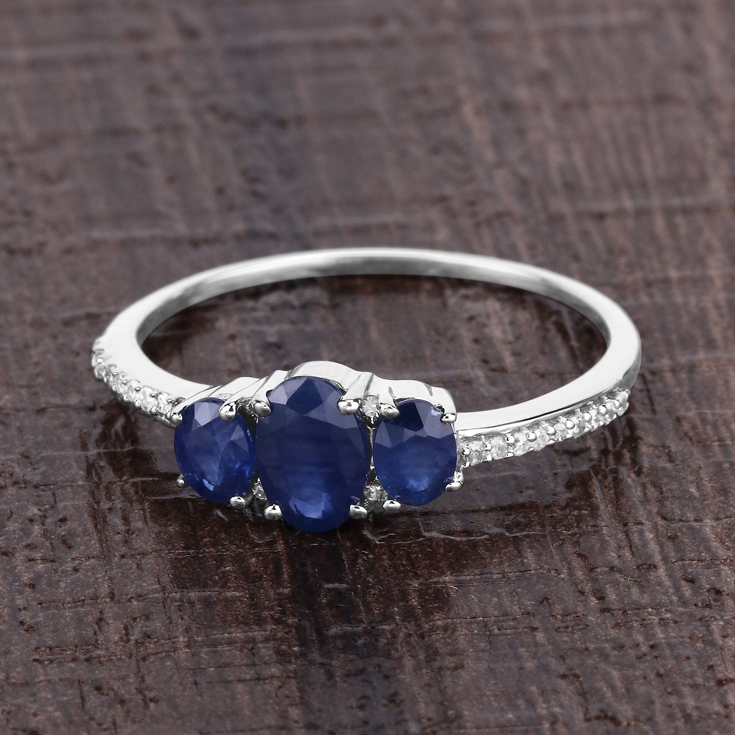 0.98 Carat Genuine Blue Sapphire and White Diamond 14K White Gold Ring