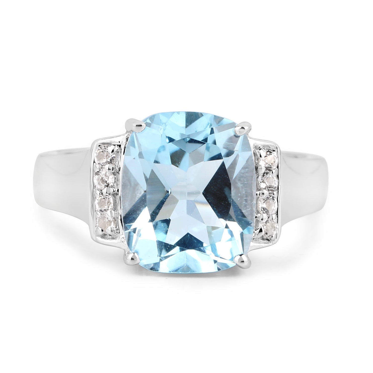 4.28 Carat Genuine Blue Topaz and White Topaz .925 Sterling Silver Ring