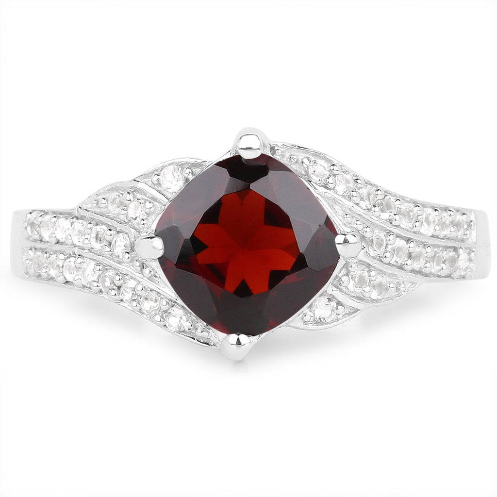 1.67 Carat Genuine Garnet and White Topaz .925 Sterling Silver Ring
