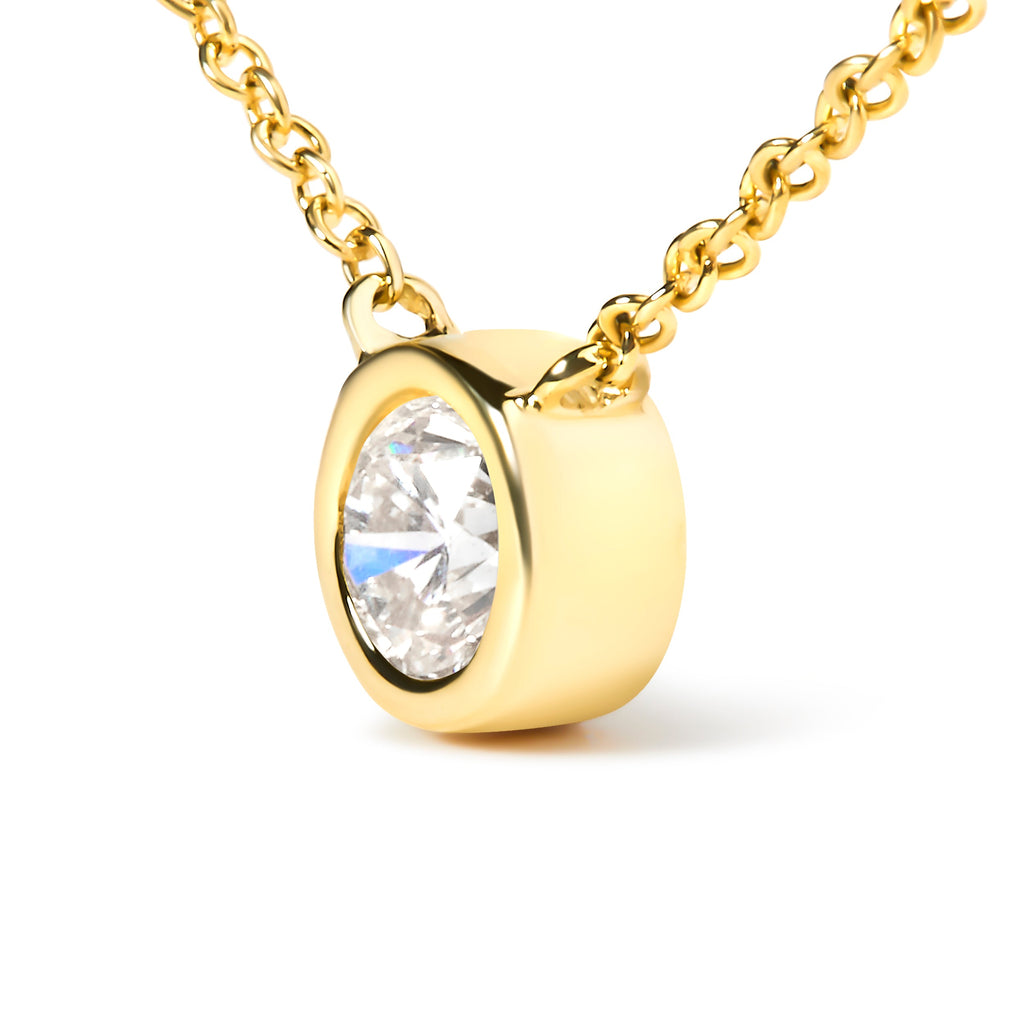 10K Yellow Gold 1/3 Carat Round Brilliant-Cut Diamond Modern Bezel-Set Solitaire 16"-18" Pendant Necklace (H-I Color, SI2-I1 Clarity)