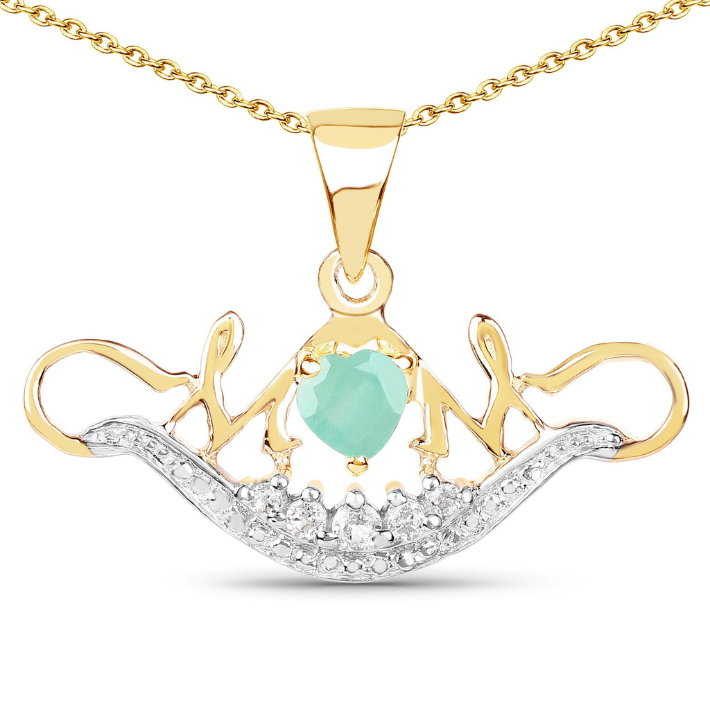 14K Yellow Gold Plated 0.62 Carat Genuine Emerald and White Topaz .925 Sterling Silver Pendant