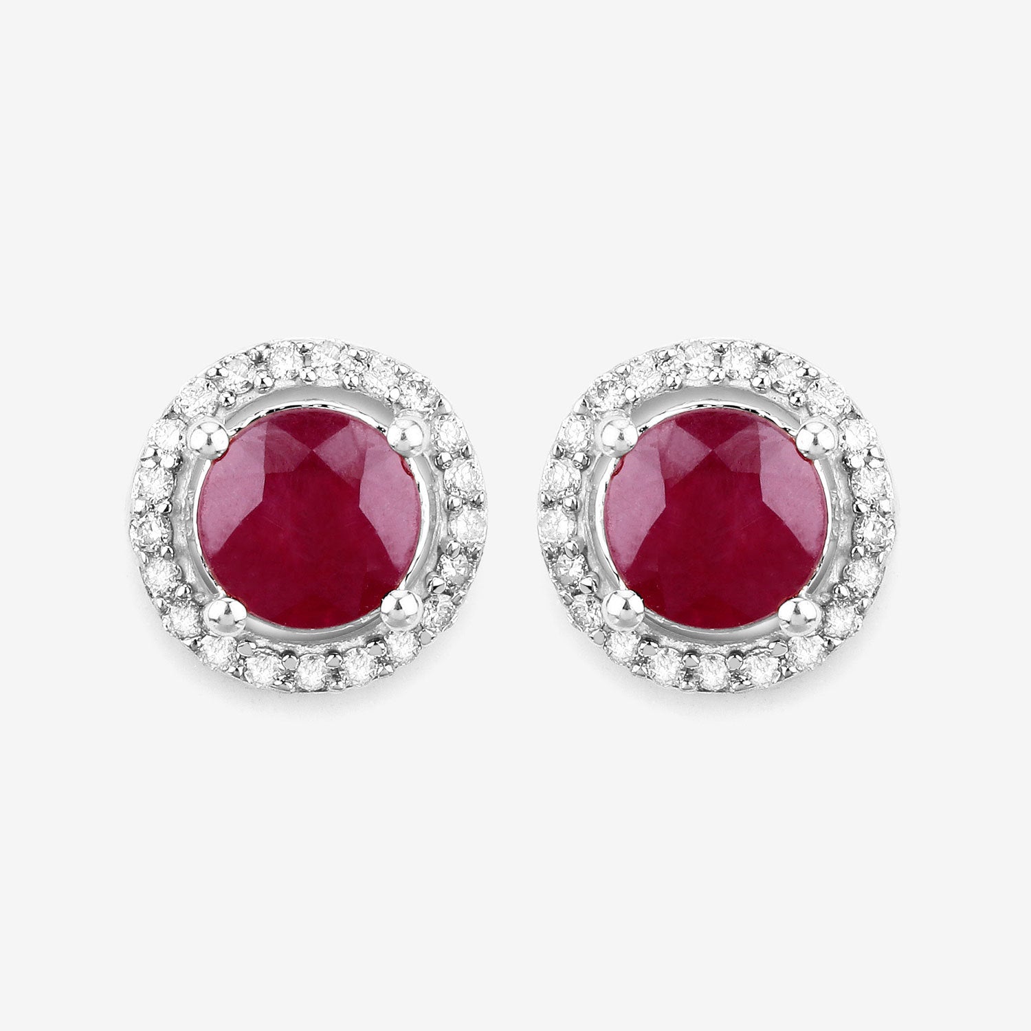 1.22 Carat Genuine Ruby and White Diamond 14K White Gold Earrings