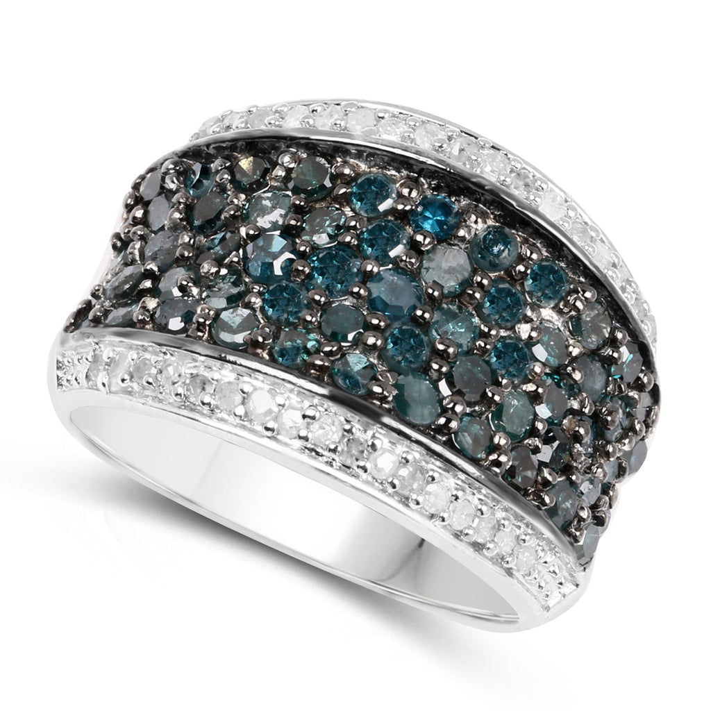 1.38 Carat Genuine Blue Diamond and White Diamond .925 Sterling Silver Ring