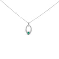 .925 Sterling Silver Created Green Emerald and White Sapphire Oval Shaped Pendant Necklace - 18" Inches